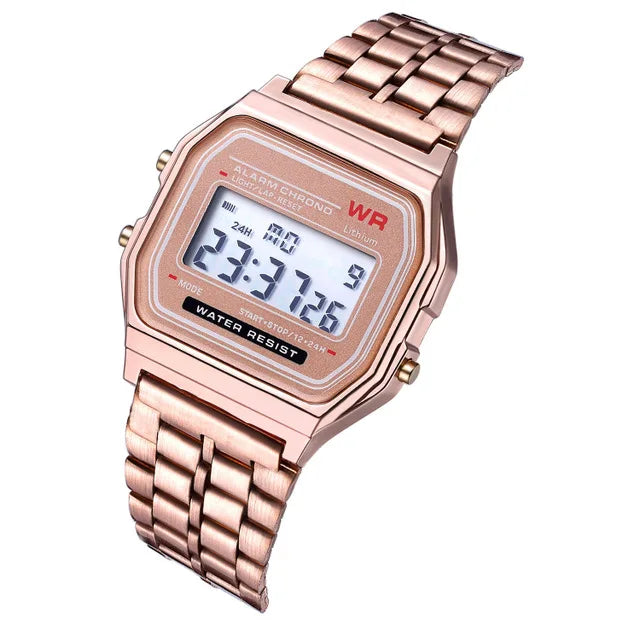Vintage LED Digital Watch with Steel Strap – Unisex Electronic Sports Wristwatch, Valentine’s Day Gift