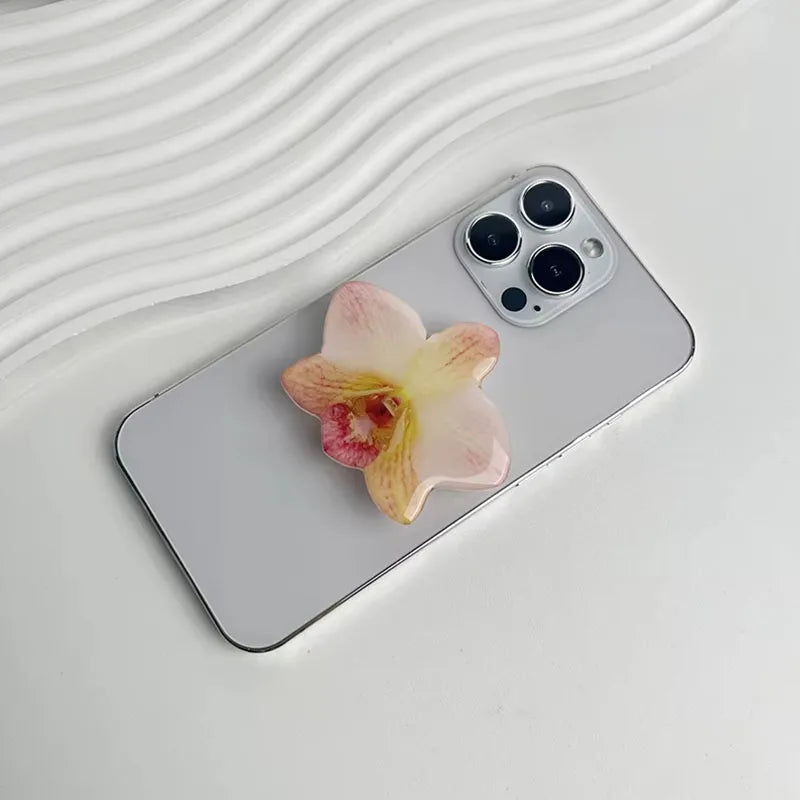 Acrylic Orchid Folding Ring Phone Holder — Grip Stand & Desktop Support