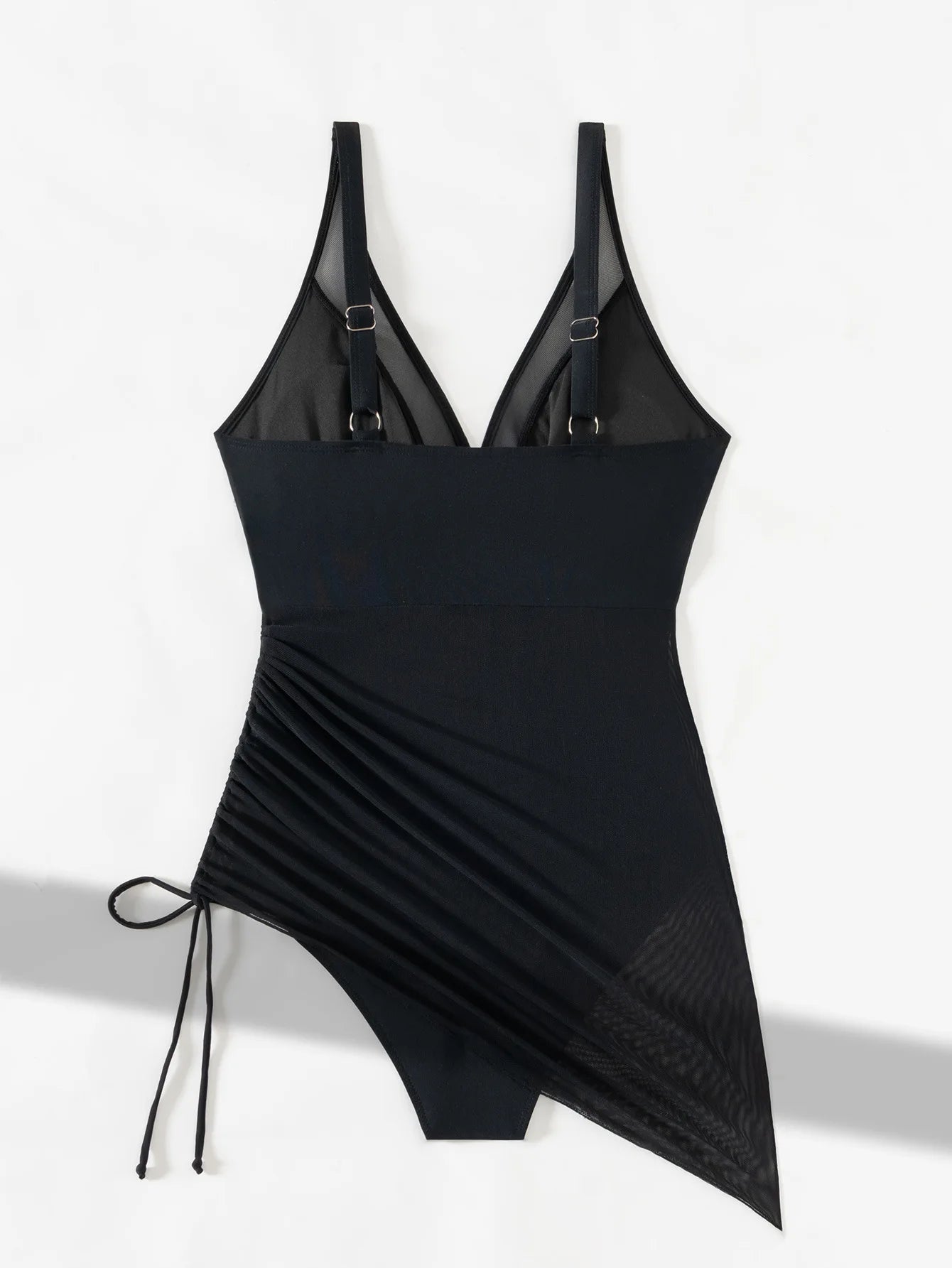 Women’s Mesh Drawstring Swimsuit – Solid Color Stylish Bathing Suit