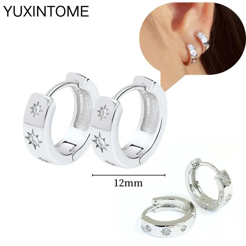 925 Sterling Silver Multi-Turn Hoop Earrings with White Zircon, Fashion Punk Jewelry for Women