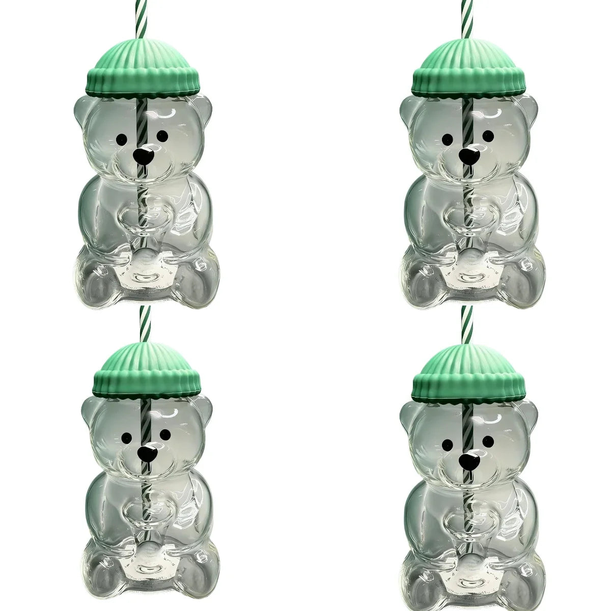 500ml Cute Bear Shaped Cup with Straw – Transparent Cartoon Coffee, Milk & Water Tumbler