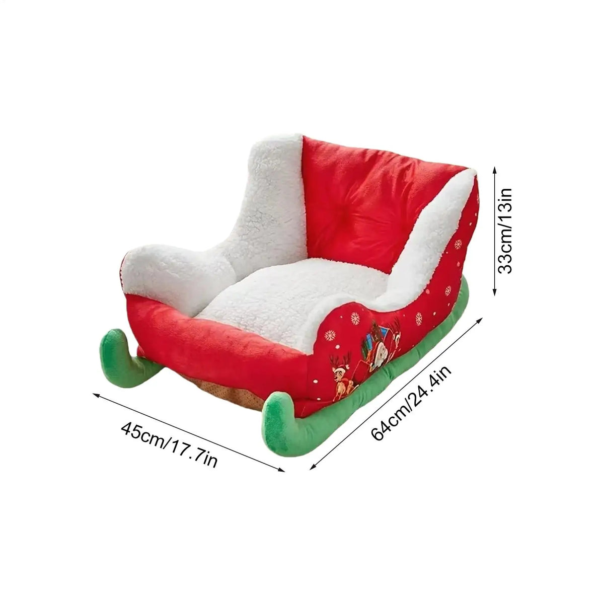 Christmas Sleigh-Shaped Cat and Dog Bed with Soft Plush Lining and Raised Sides, Festive Indoor Pet Sleeping Nest