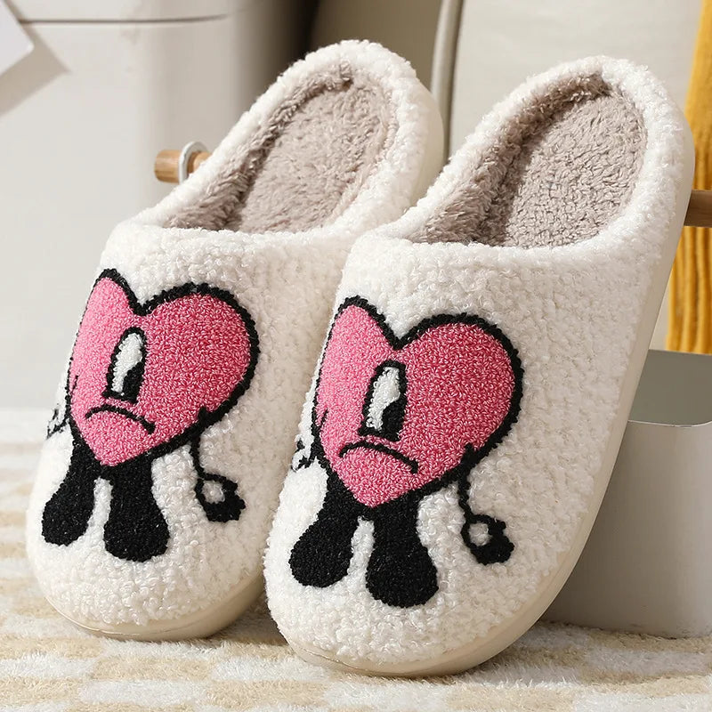 Women’s Winter Fluffy Slippers – Plush Fleece Indoor Home Slides with Heart Design