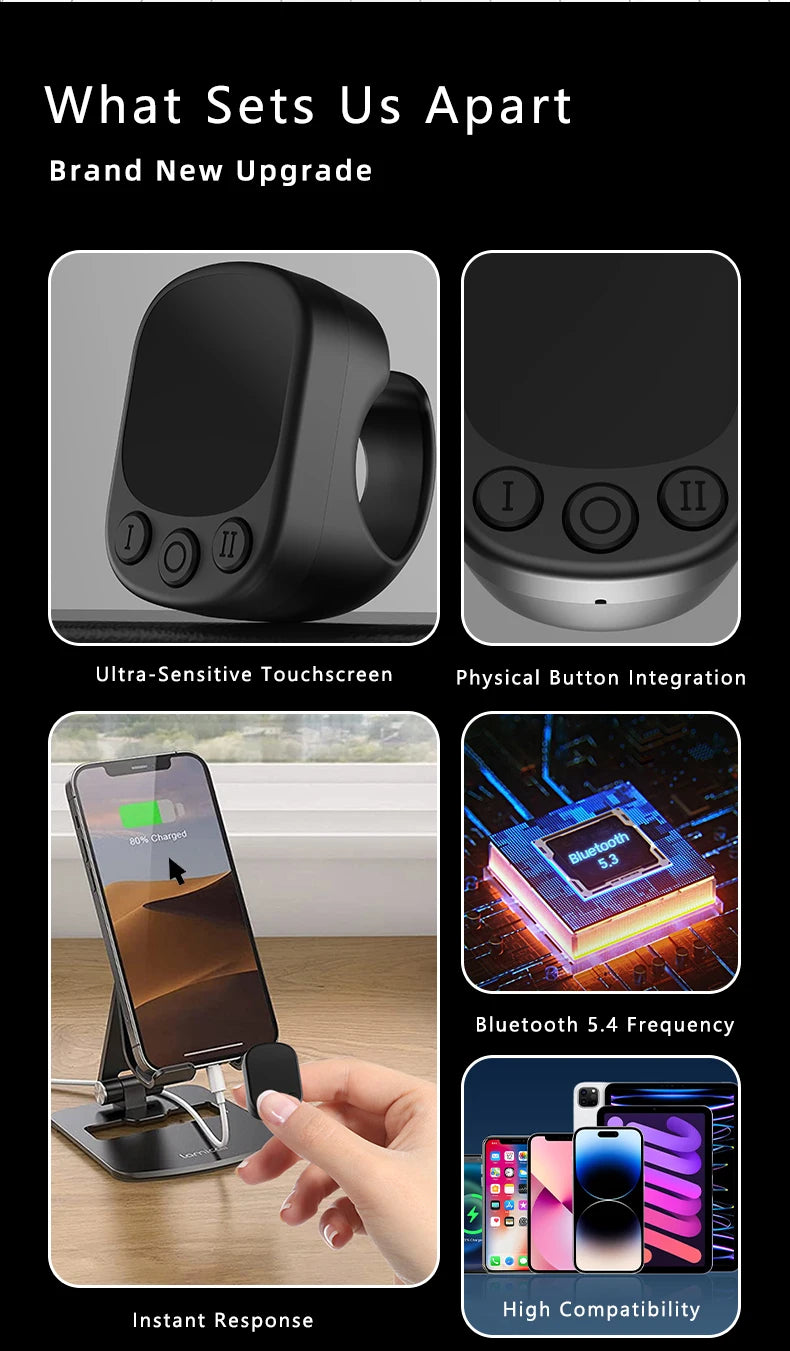 TikTok Mouse Ring Remote Control with Touchpad – Smart Screen Clicker Device, Continuous Auto Clicker, Scrolling Ring Remote Controller