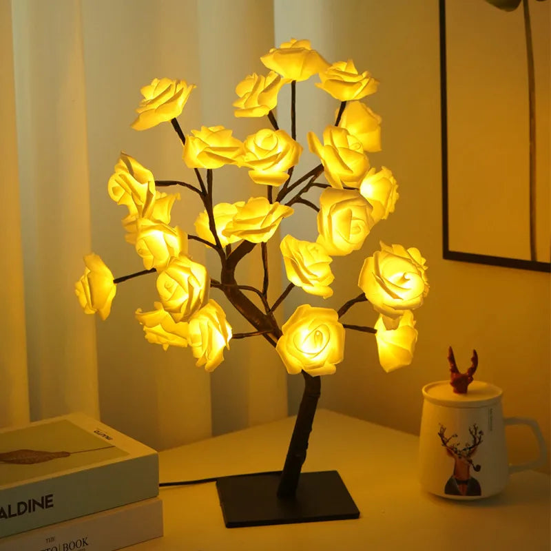 24 LED Rose Lamp, Rose Light Tree Table Top Decorations for Wedding Mother's Day Valentine’s Day Decorations, Gift for Girls Mom