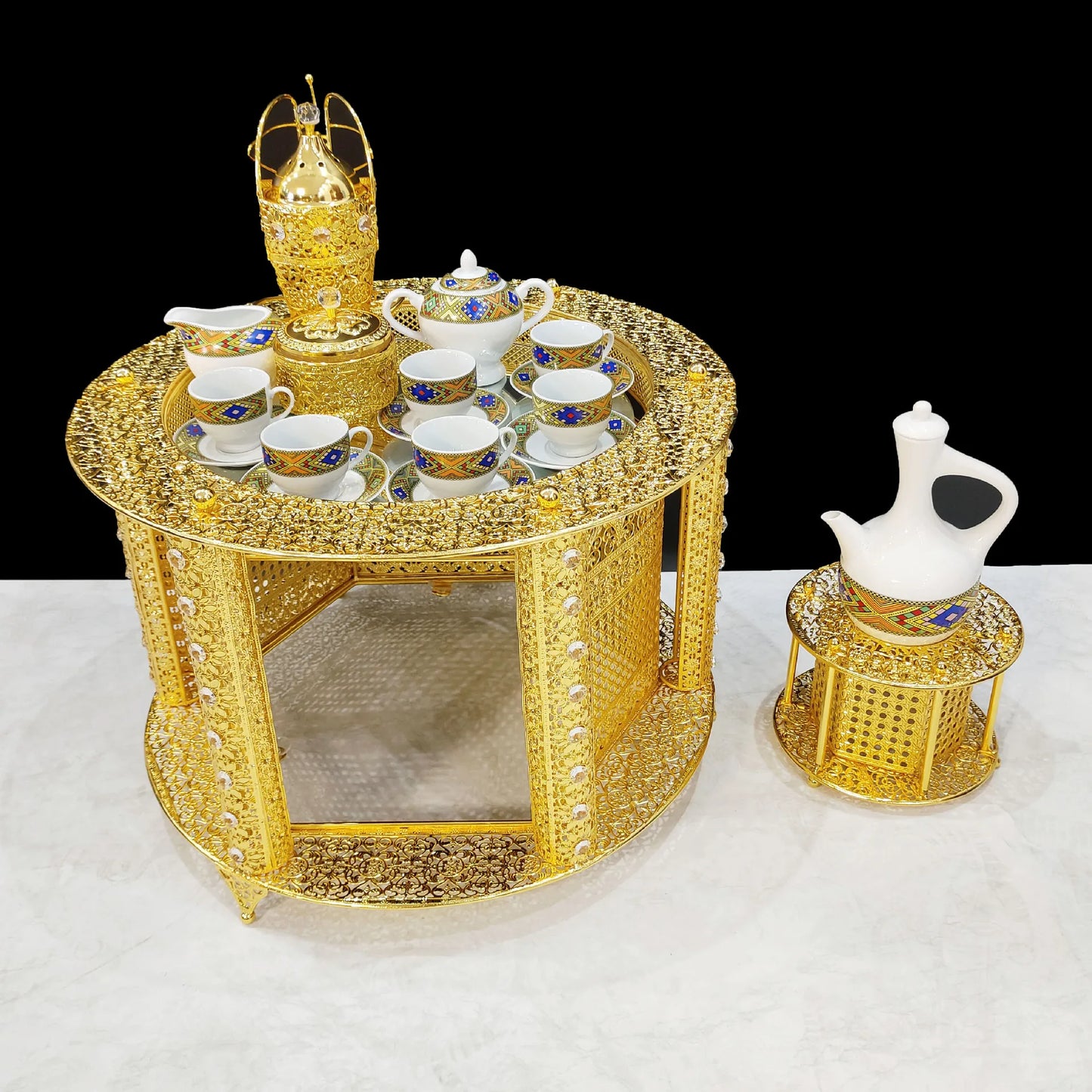 Middle Eastern Arabian Popular Eritrea Ethiopia Habesha Luxury Incense Burner – Aromatherapy Coffee Table Metal Ornament Set for High-End Home Décor