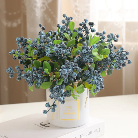 Artificial Blueberry Plant with Flower Buds – Eco-Friendly Decorative Wreath with Fake Berries for Wedding, Home, or Party Decoration