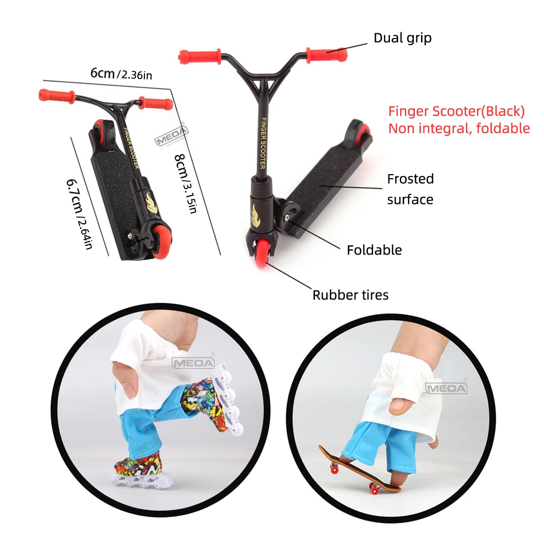 MEOA Mini Finger Skateboard and Scooter Set with Roller Skates, Drift Board, Replacement Wheels, Tools and Finger Clothing
