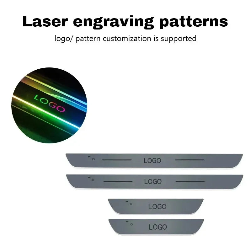 2/4PCS Car Door LED Logo Projector Lights – USB Rechargeable Wireless Welcome Courtesy Lights, Moving Illuminated Sill & Scuff Plate