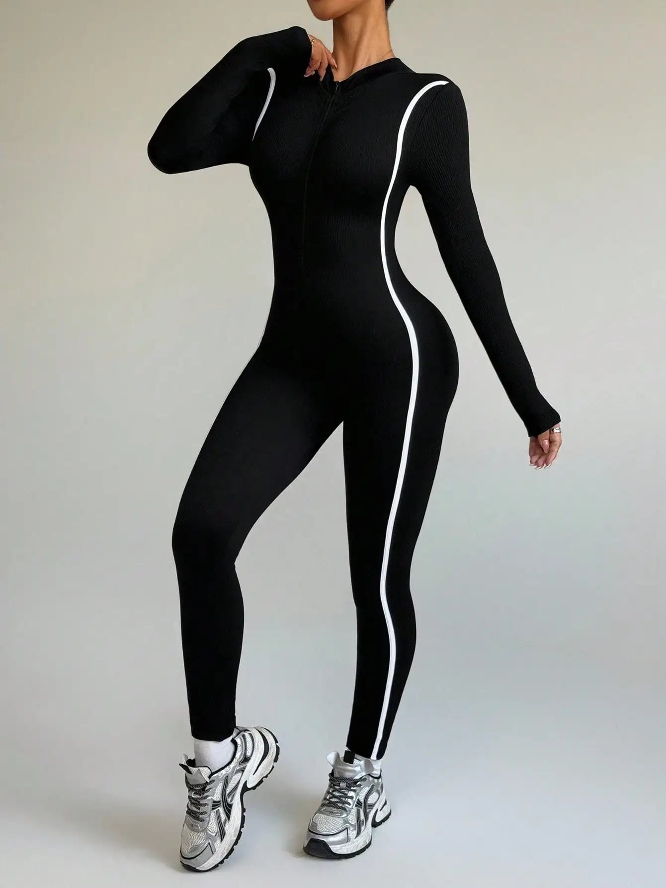 Women’s Color-Block Compression Jumpsuit – One-Piece Quick-Dry Activewear Bodysuit