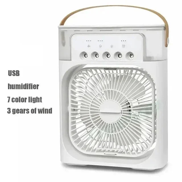3-in-1 Mini Air Cooler Fan with Humidifier & LED Night Light – Portable USB Desktop Cooling Fan for Home & Office