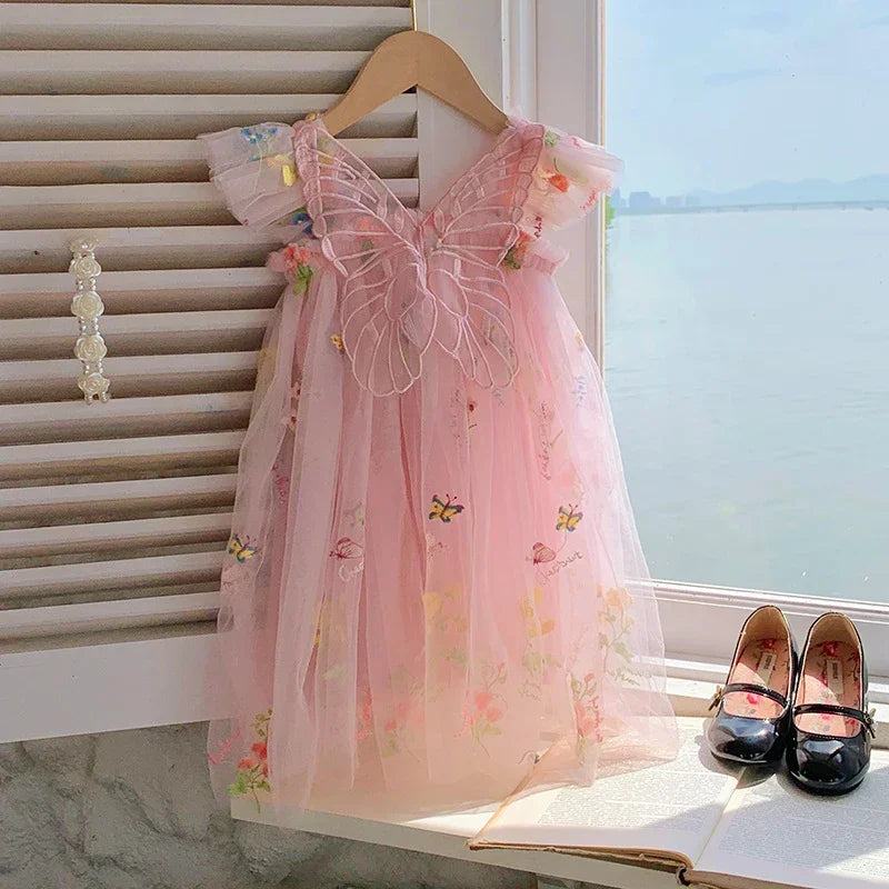 1-5Yrs Baby Girl Clothes for Birthday Party Toddler Flower Elegant Embroidery Dresses New 3D Butterfly Baby Dress Sweet Outfits