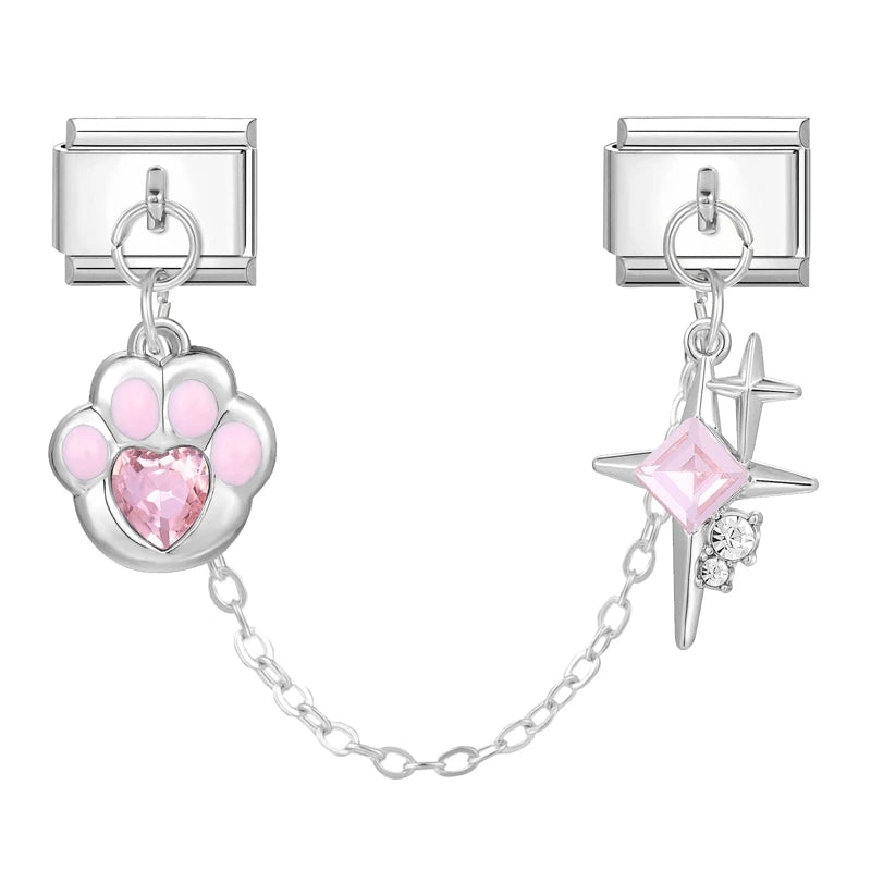 Italian Charm Links – Heart, Flower, Cat & Cherry Designs – Fits 9mm Stainless Steel Bracelets – DIY Jewelry Making Gift for Women