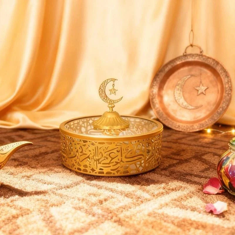 Decorative Iron Serving Tray for Snacks & Candies – Large Capacity Storage Plate for Islamic, Ramadan & Eid Celebrations