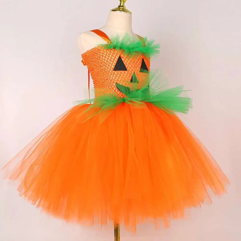 Girls Pumpkin Witch Costume – Halloween Fancy Dress Outfit with Tutu for Kids, Carnival & Party Wear