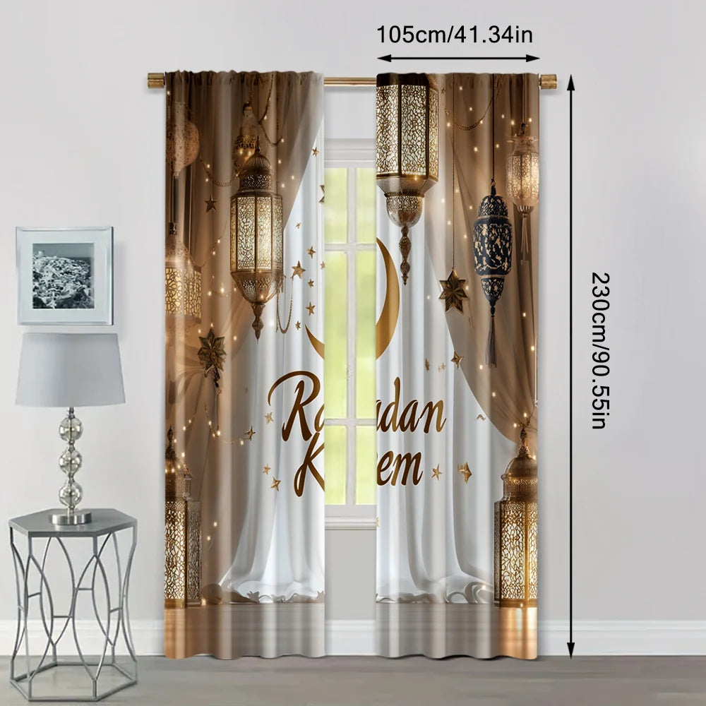 2-Piece Ramadan Moon Curtain Panels – Woven Polyester Window Curtains for Home & Office (Rod Not Included)