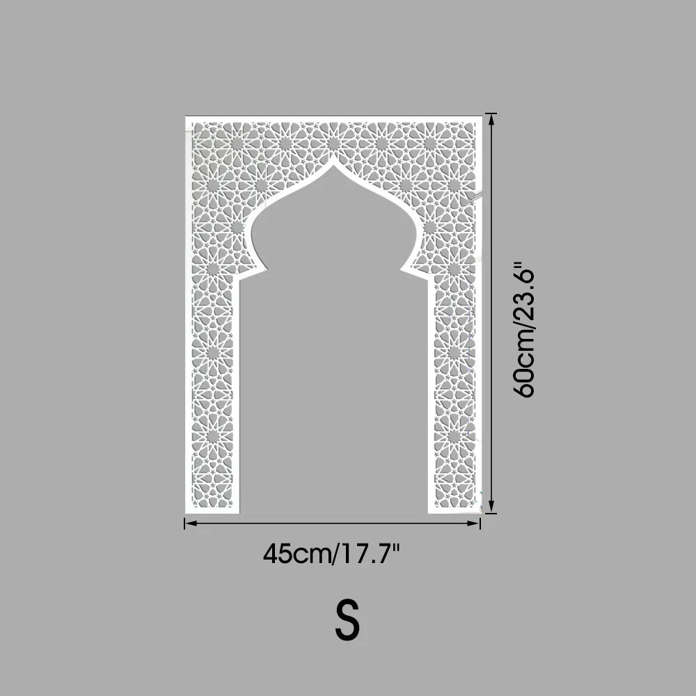 Islamic Arch Mirror Wall Sticker – Gold Acrylic 3D Mosque Frame Decal with Geometric Pattern for Ramadan & Eid Decor