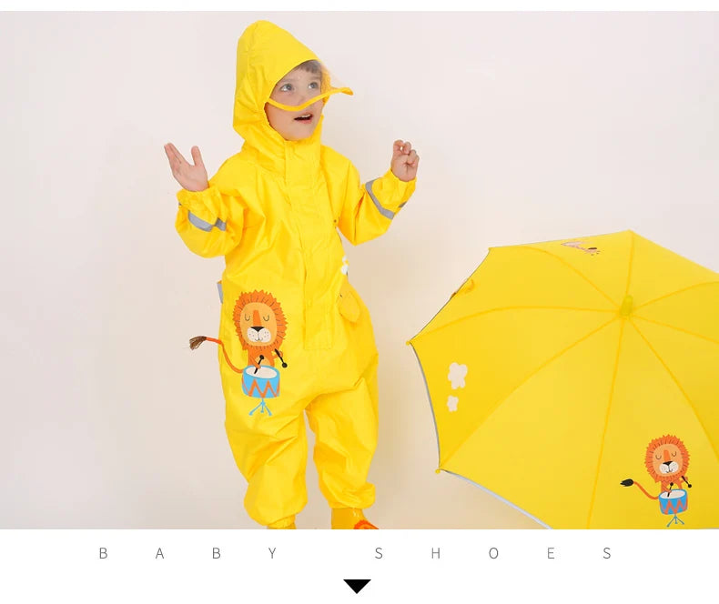 Children's Waterproof Rainwear Set – One-Piece Hooded Jumpsuit for Boys & Girls | Cartoon Dinosaur Design