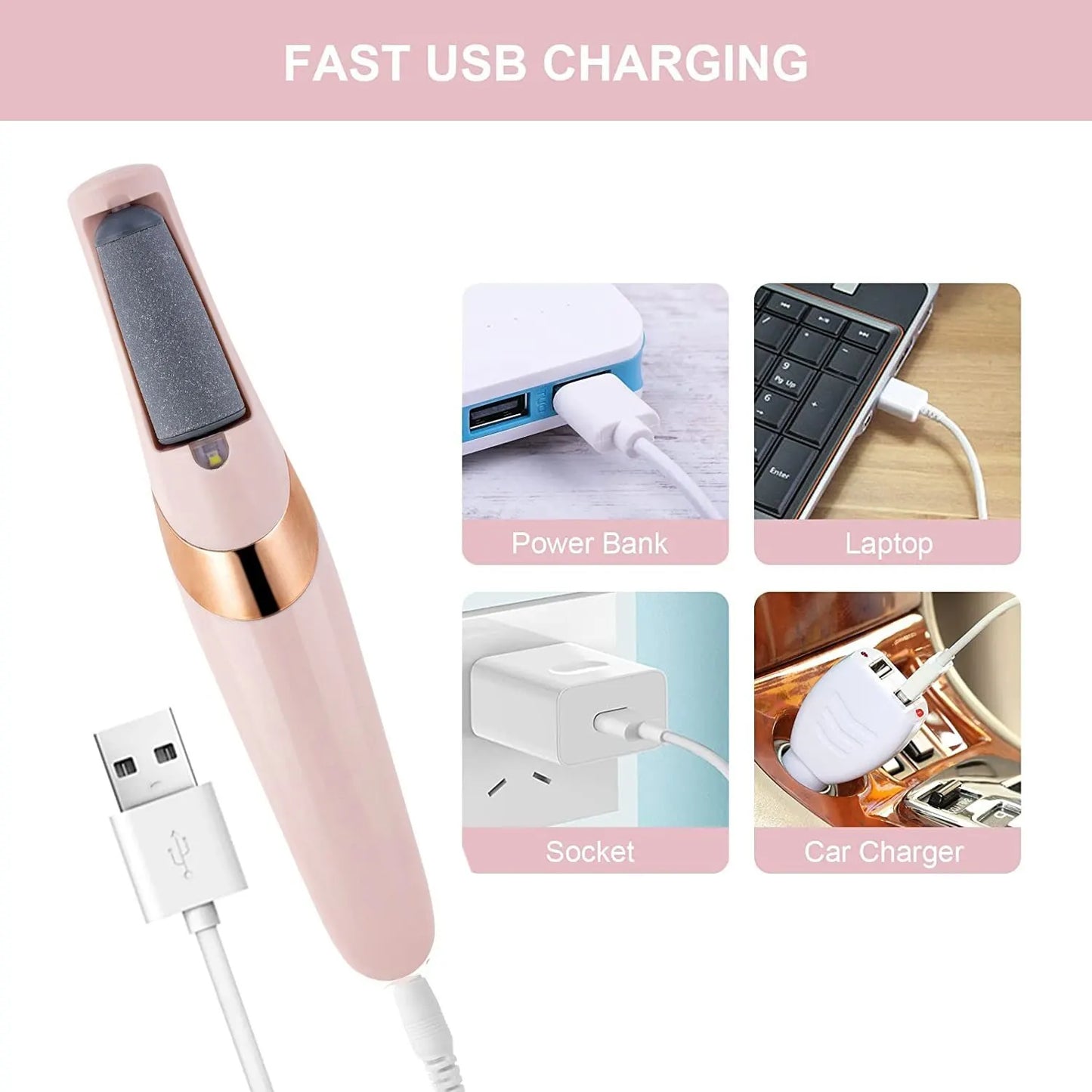 Electric Foot Grinder – Pink Electronic Callus Remover & Skin Smoother, Heel & Foot Care Tool