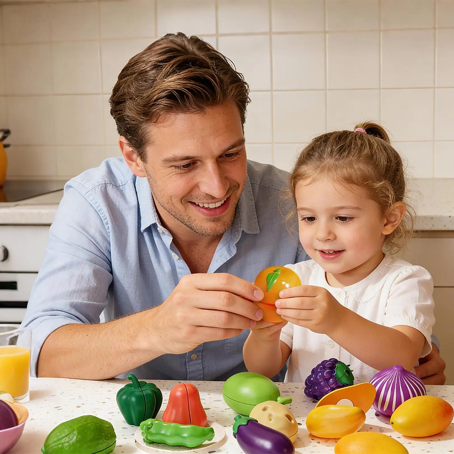 34-Piece Kids Kitchen Play Food Set – Cutting Fruits & Vegetables Toy, Educational Puzzle Playset for Boys & Girls, Gift Idea