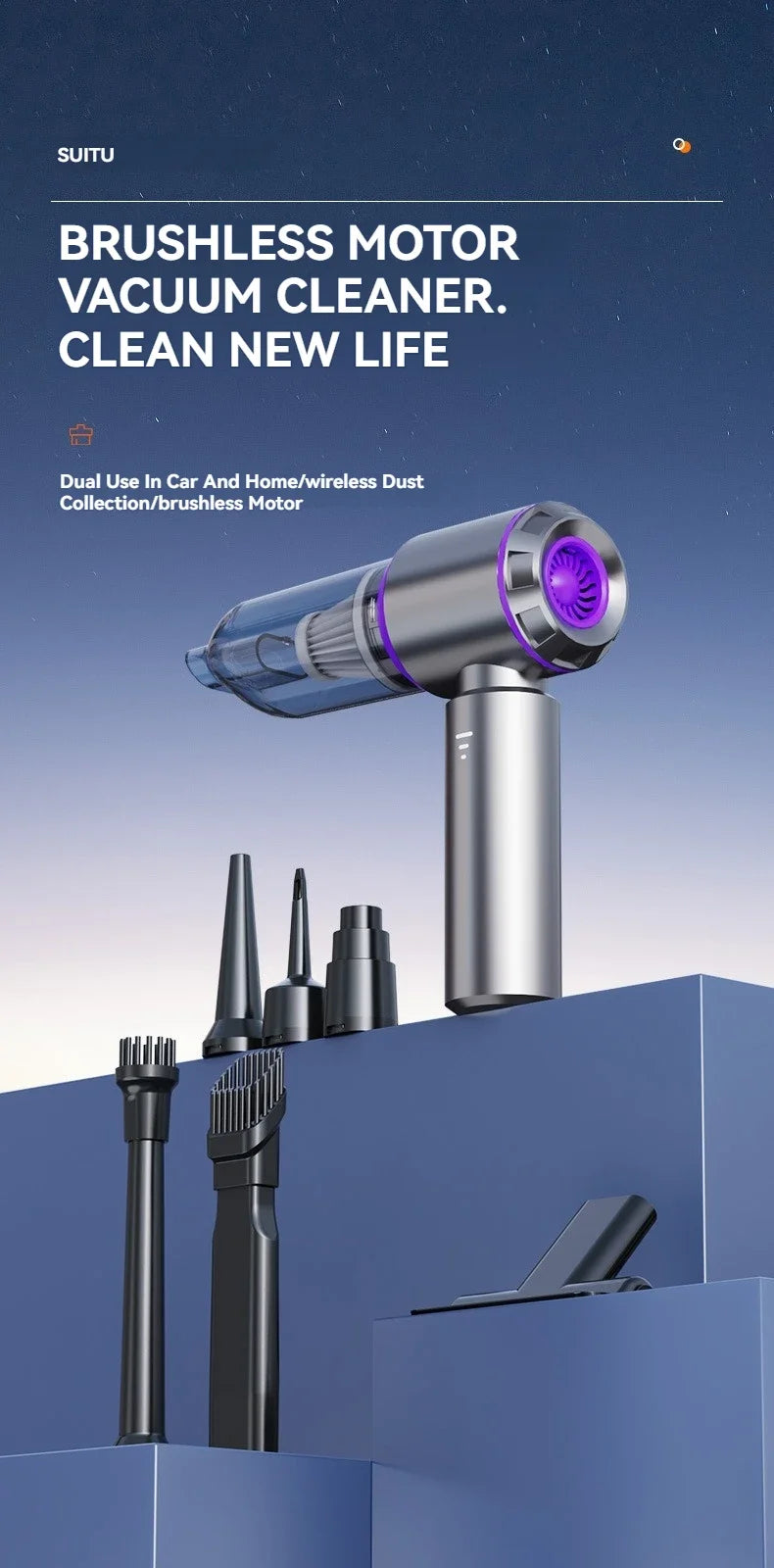 Portable Cordless Car Vacuum Cleaner – High Power Brushless Motor Handheld Vacuum & Air Duster