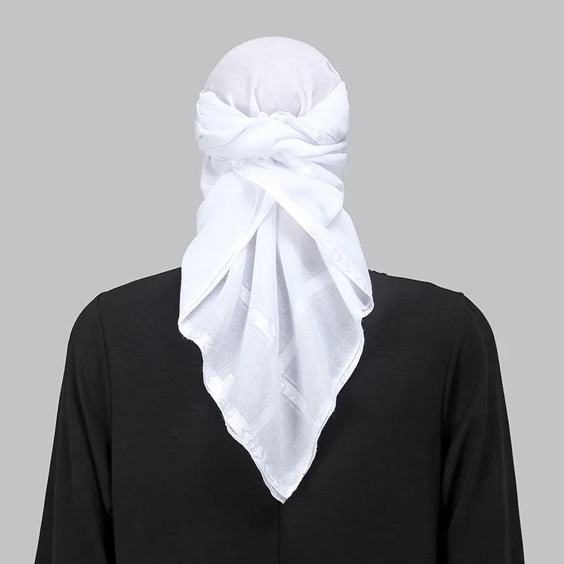 White Arab Keffiyeh Muslim Head Scarf Arab Neck Wrap for Men Turban Hijab Headwear Islamic Traditional Costumes Shawls Bandana