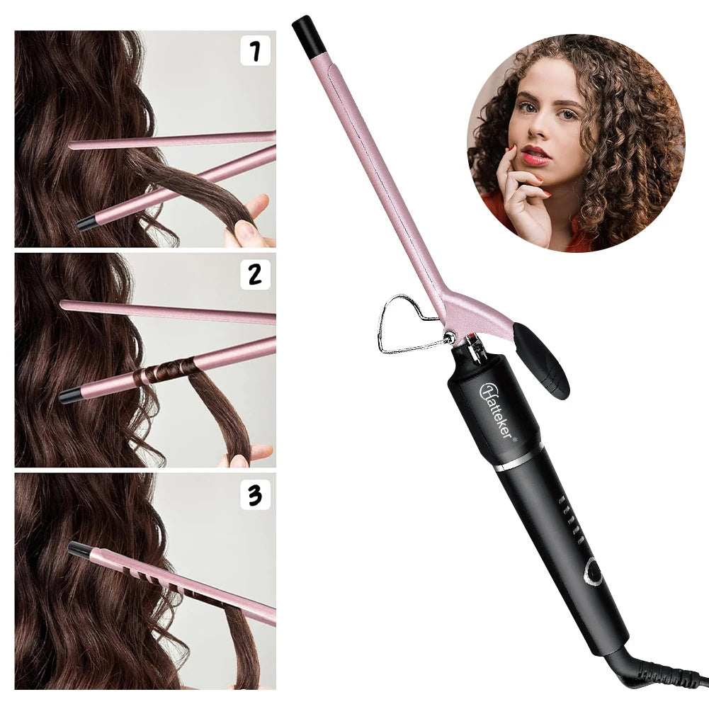 9mm Ceramic Curling Wand Hair Curler – Tourmaline Barrel with Constant Temperature for Professional Salon Styling