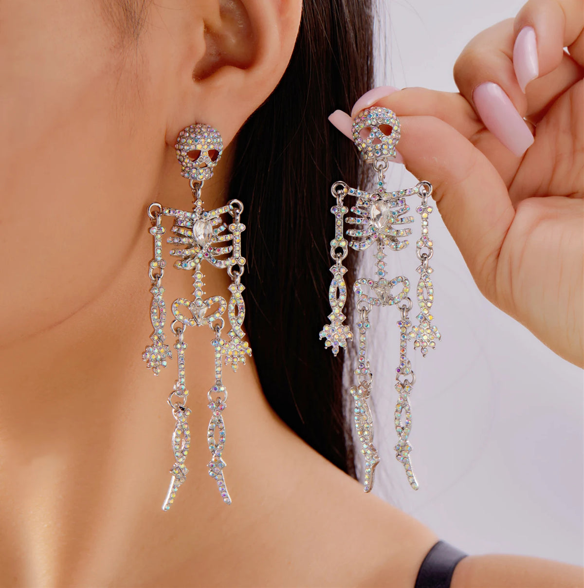 rinhoo Halloween Skull and Skeleton Dangle Earrings for Women, Gothic Zinc Alloy Statement Jewellery for Punk Outfits and Costume Parties