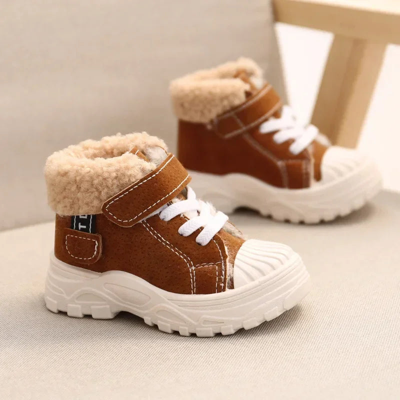 Children's Winter Warm Boots – Boys' & Girls' Waterproof Cotton Shoes with Thick Velvet Lining