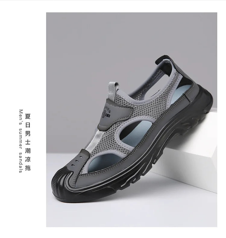 Summer Breathable Men's Bag Head Sandals Hollow Mesh Hole Shoes Outdoor Non-slip Lightweight Sports Leisure Beach Shoes