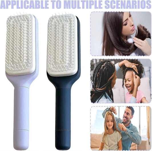 Exclusive Self-Cleaning Hairbrush with Retractable Bristles – Anti-Static Scalp Massager & Easy Hair Removal Comb