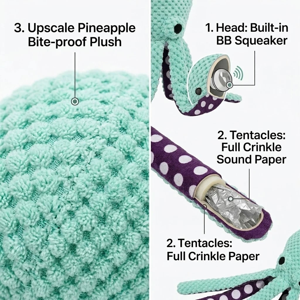 Plush Pet Chew Toy with Octopus and Food Designs