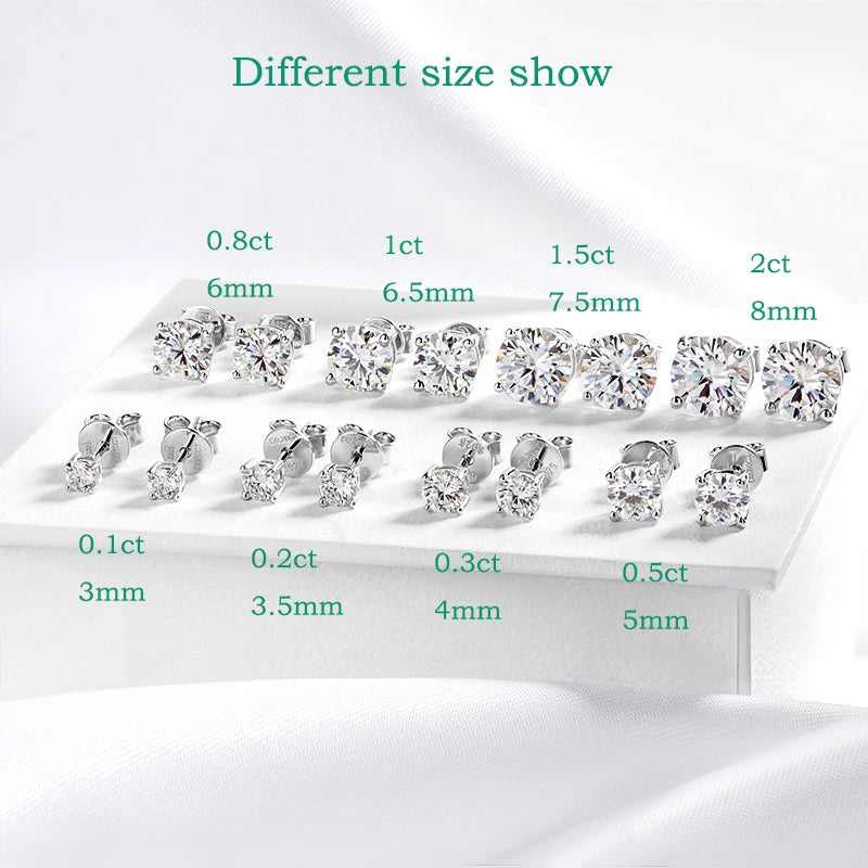 Moissanite Stud Earrings – S925 Sterling Silver Platinum-Plated Unisex Earrings