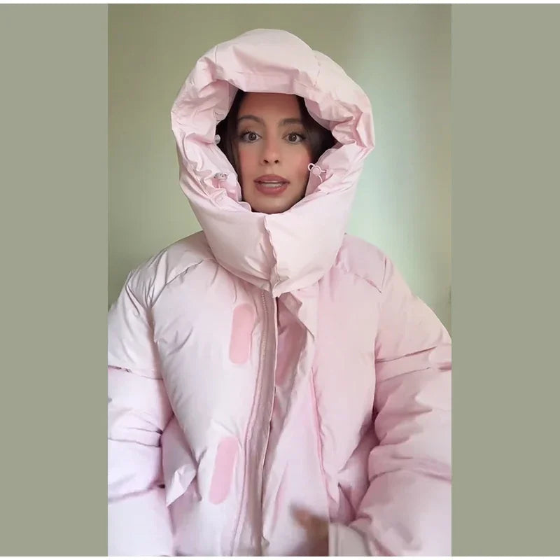 Women’s Hooded Cotton Winter Jacket – Solid Color Short Coat with Zipper Pockets, Warm Casual Outerwear