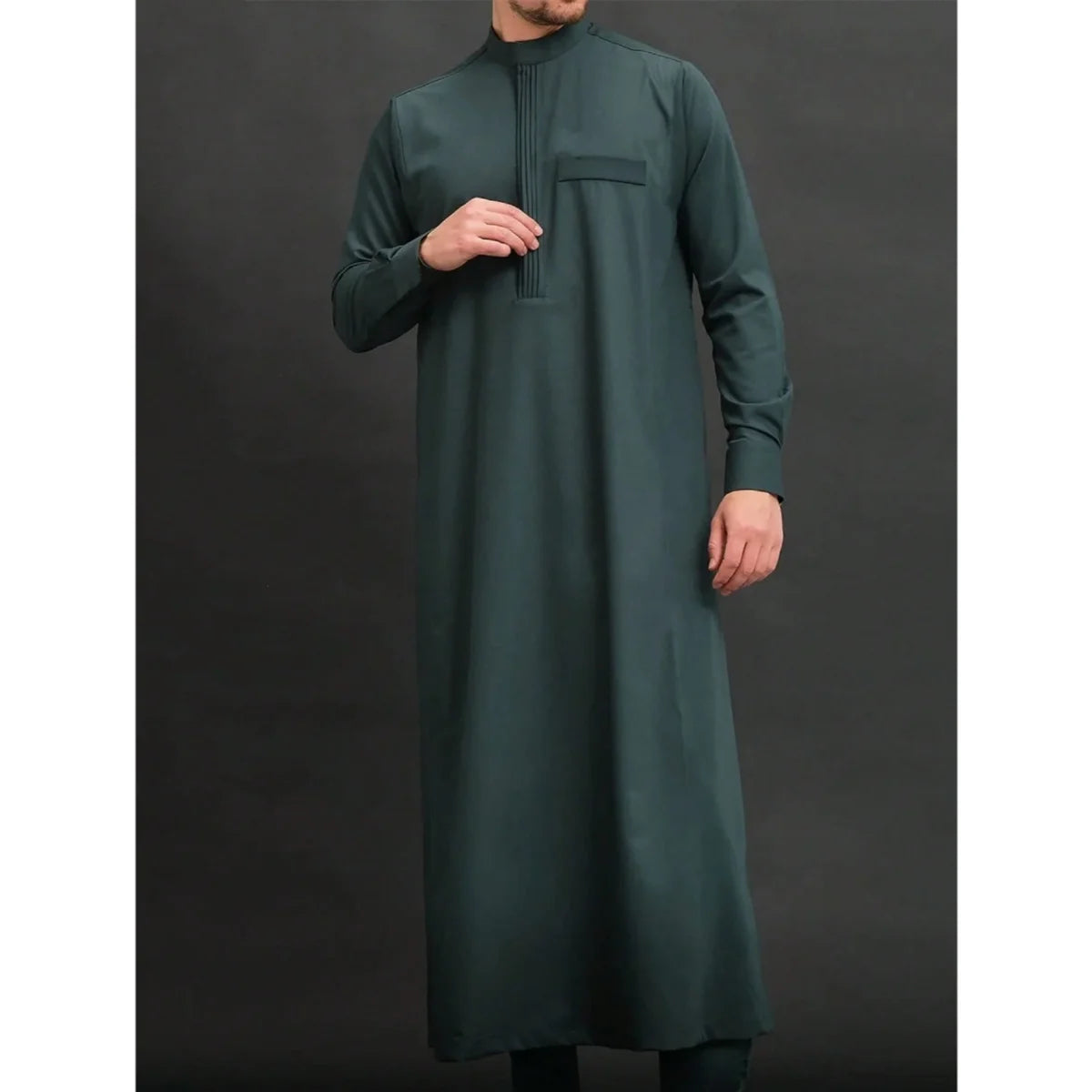 Muslim Men’s Embroidered Robe – Retro Long Sleeve Thobe, Casual Loose Fit Islamic Kaftan for Eid, Prayer & Daily Wear