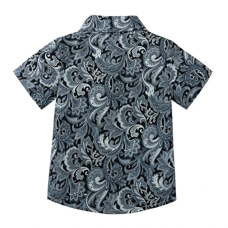Baby Boys Floral Shirt & Shorts Set with Bowtie, Summer Gentleman Outfit for Infants and Kids