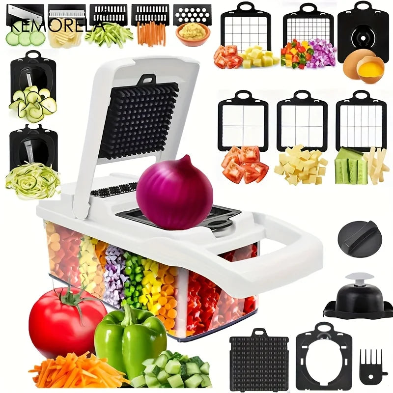 KEMORELA 15-in-1 and 22-in-1 Manual Vegetable Chopper, Dicer, Slicer and Grater with Collection Container