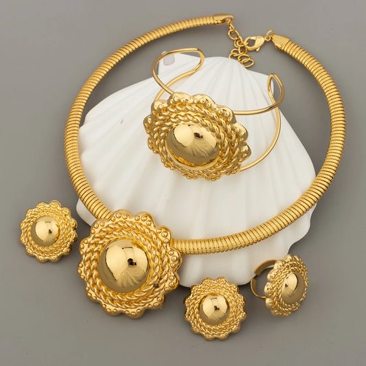 Jewelry Sets For Women Ethiopian Eritrean Fashion Necklace Earrings Bracelet Ring 18K Gold Plated Jewellery Set Wedding Party Gifts