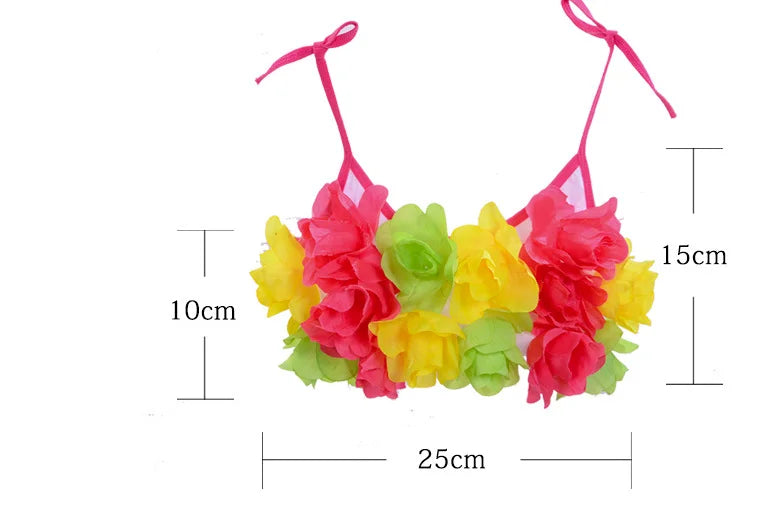 Hawaiian Hula Costume Set for Kids & Teens – Grass Skirt, Top, Flower Lei Necklace, Headband, Anklets & Bracelets (40 cm)