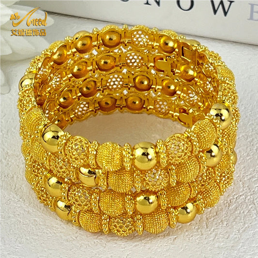 ANIID Luxury 24K Gold-Plated Bangles for Women | Arabic Bridal Charm Bracelet | Nigerian Wedding Gift | African Jewelry for Parties