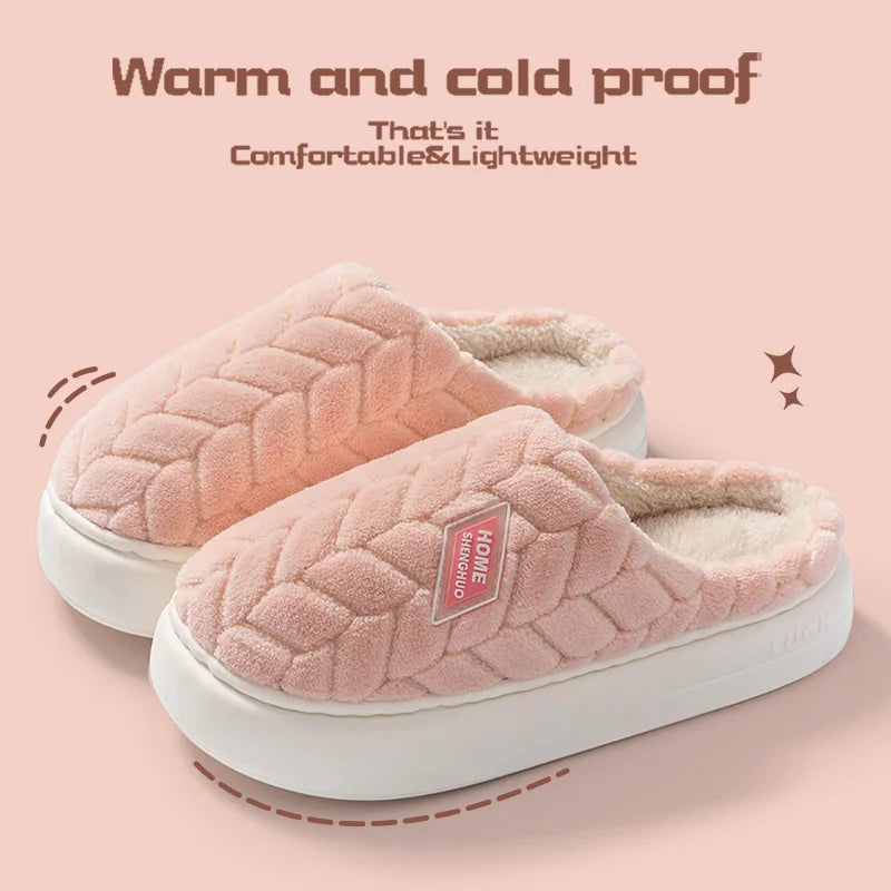 Women's Plush Cotton Slippers – Soft, Warm & Anti-Slip Indoor Footwear for Autumn & Winter