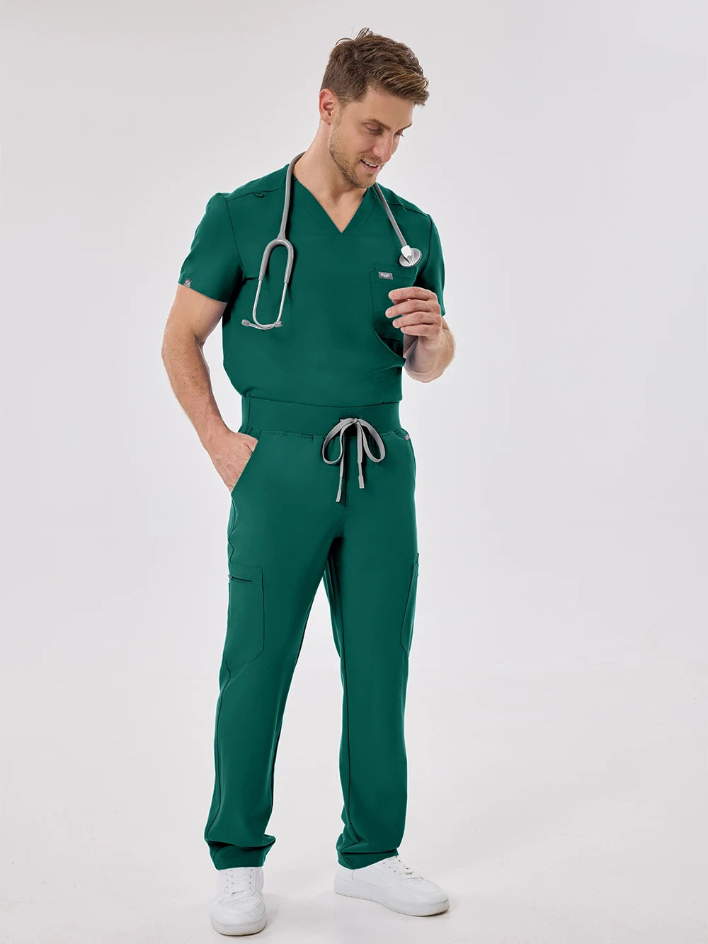 Men's Fluid-Resistant Medical Scrubs Set — Soft Breathable 2-Piece Healthcare Uniform