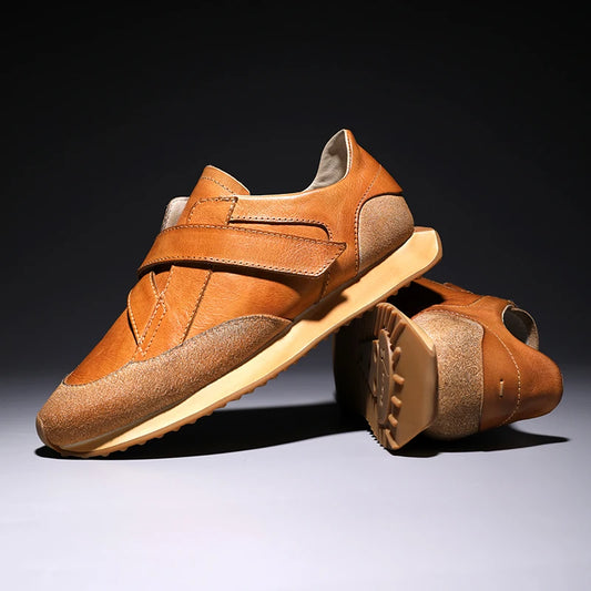 Handcrafted Men's Forrest Gump Retro Casual Calf Leather Sneakers – Hook-and-Loop Closure, Built for Everyday Adventure