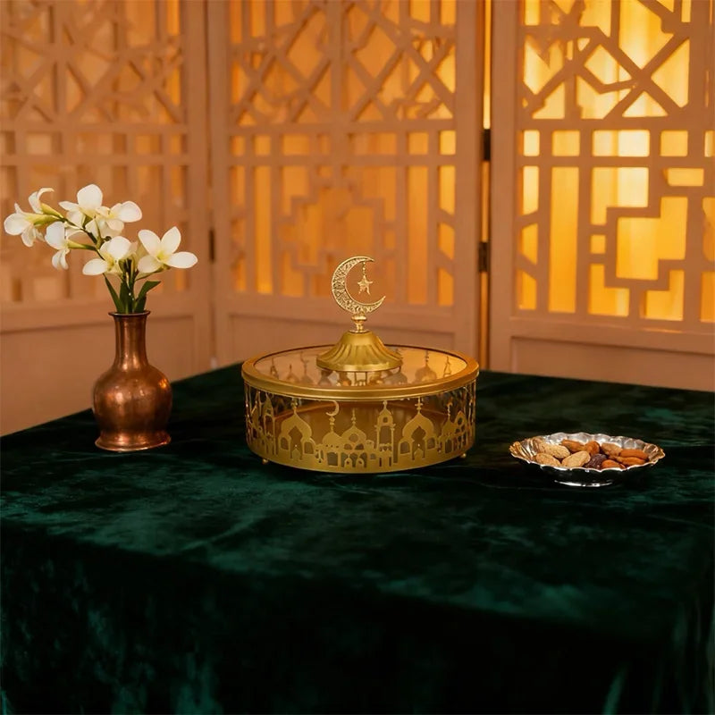 Decorative Iron Serving Tray for Snacks & Candies – Large Capacity Storage Plate for Islamic, Ramadan & Eid Celebrations