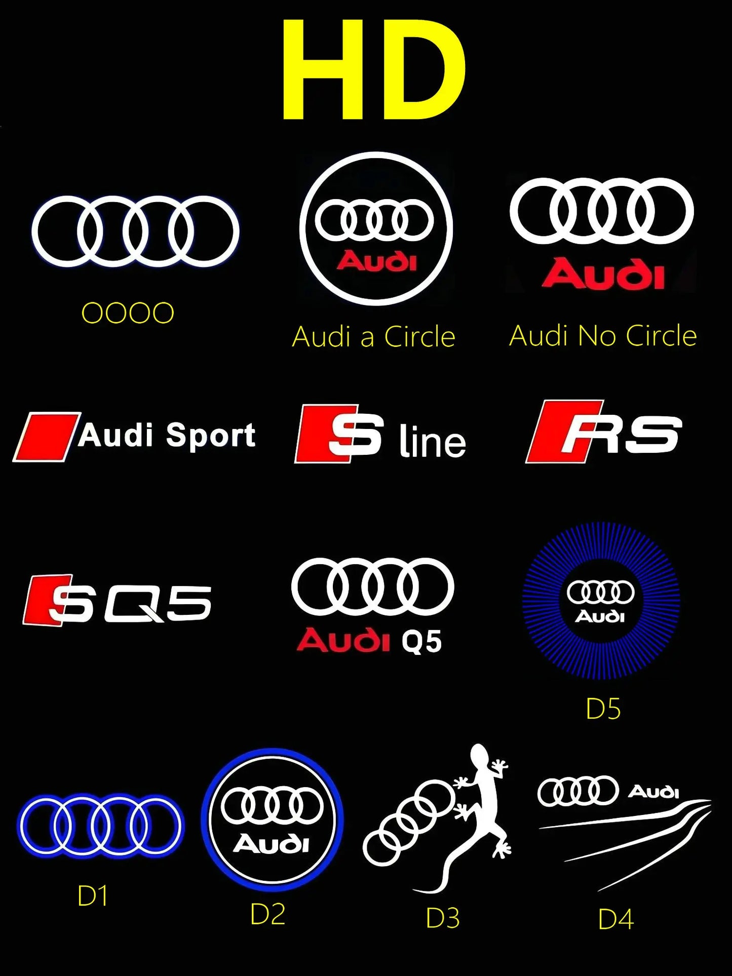 HD LED Car Door Welcome Logo Projector Lights for Audi A3 A4 A5 A6 A7 Q3 Q5 Q7 S3 S4 S5 RS SQ5 S Line Quattro Models