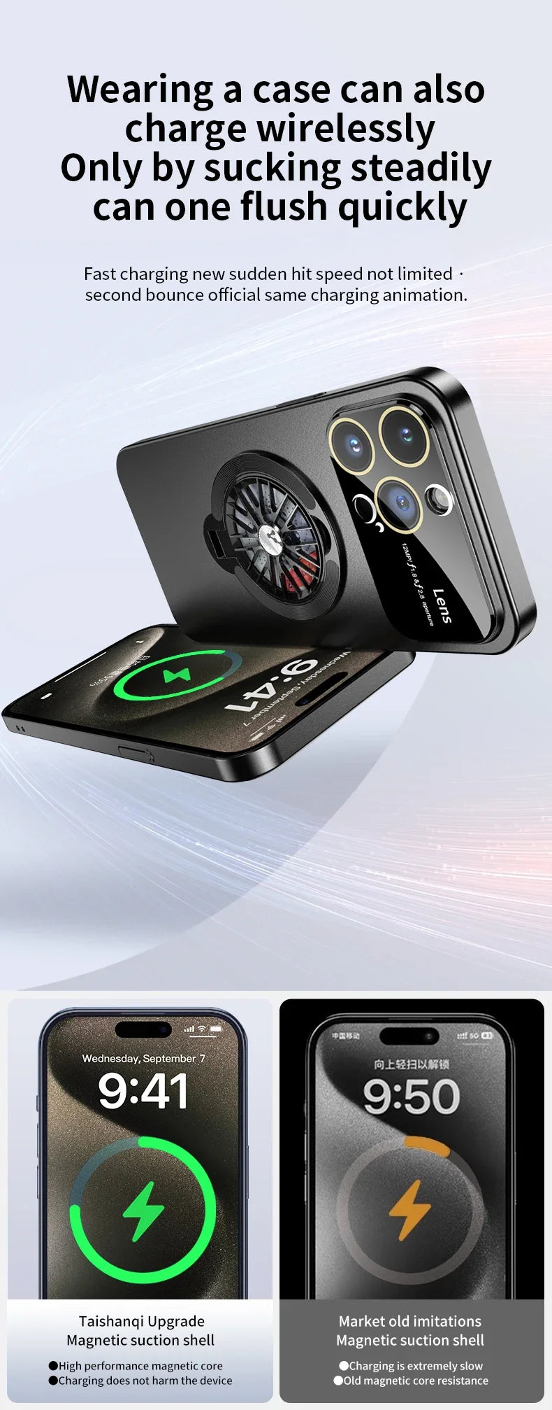 MagSafe Rotating Gyro Stand Phone Case with Camera Lens Protection for iPhone 16/15/14/13/12/11 Pro Max & Plus