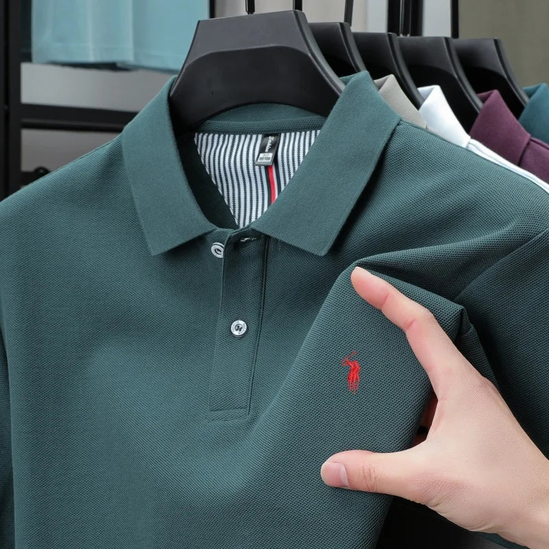 Men’s 100% Pure Cotton Breathable Short Sleeve Polo Shirt – Luxury Embroidered, Loose Fit Casual & Summer Business Wear