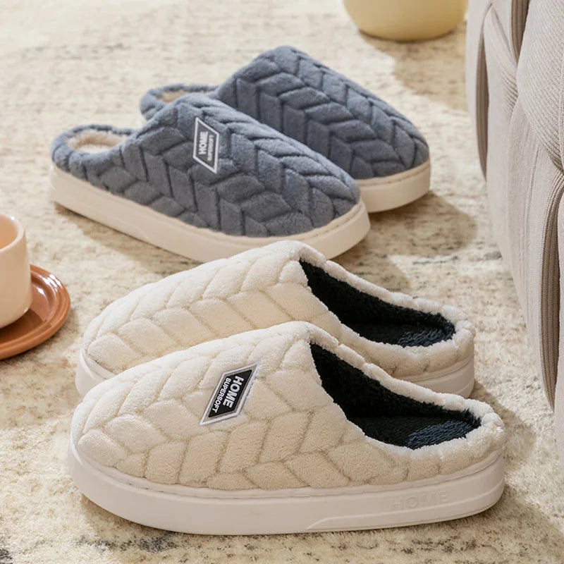 Women's Plush Cotton Slippers – Soft, Warm & Anti-Slip Indoor Footwear for Autumn & Winter