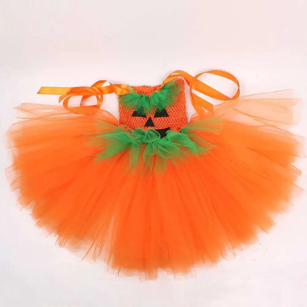 Girls Pumpkin Witch Costume – Halloween Fancy Dress Outfit with Tutu for Kids, Carnival & Party Wear