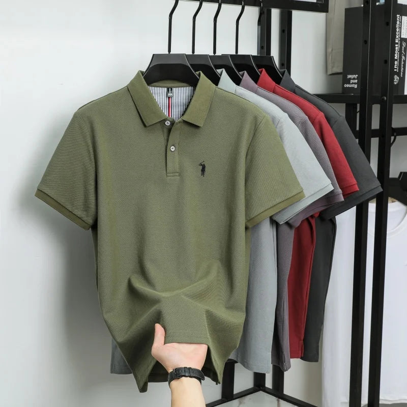 Men’s 100% Pure Cotton Breathable Short Sleeve Polo Shirt – Luxury Embroidered, Loose Fit Casual & Summer Business Wear